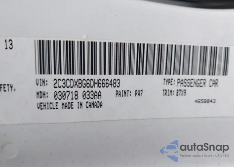 2013 Dodge Charger Se z USA, uszkodzony, nr VIN 2C3CDXBG6DH666483